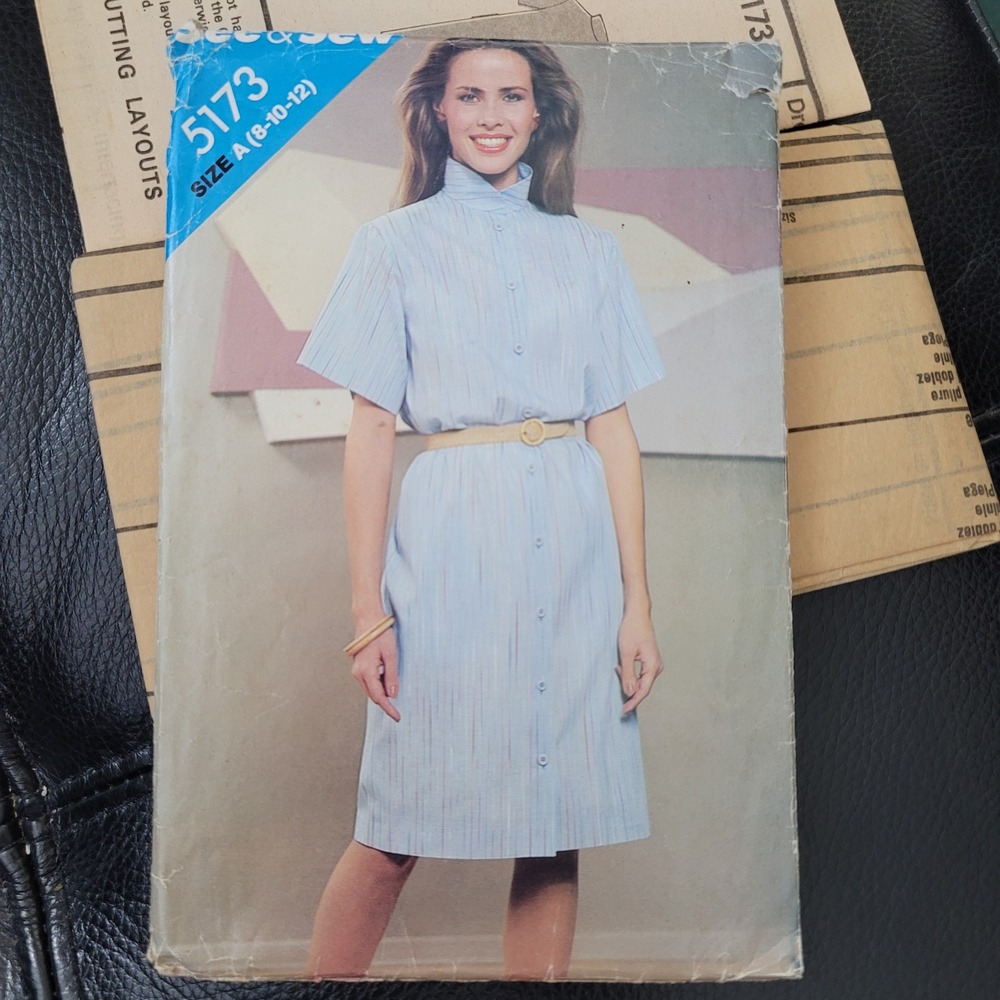 See & Sew Butterick 5173 Dress Pattern Funnel Collar Size 8-12 Uncut Vintage